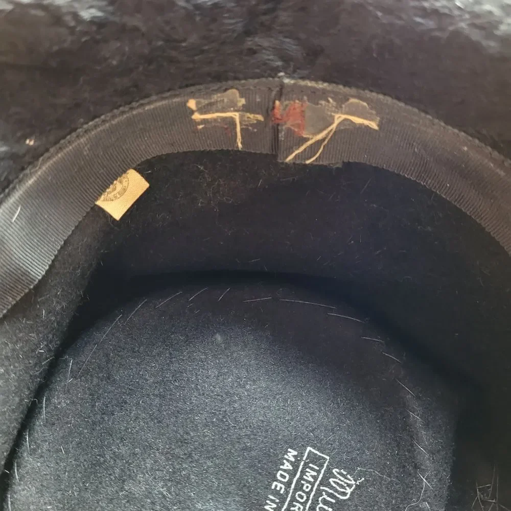 VINTAGE 50s Musketeer black furry flat top fedora‎ rolled brim bucket hat - Picture 5 of 8